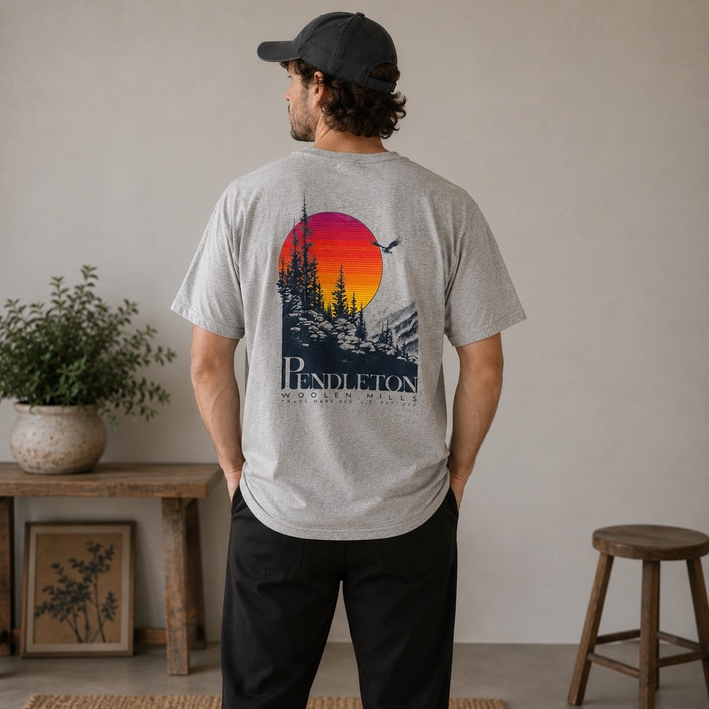 Pendleton Woolen Mills Mens Graphic T-Shirt Gray Sunset Landscape Eagle XL